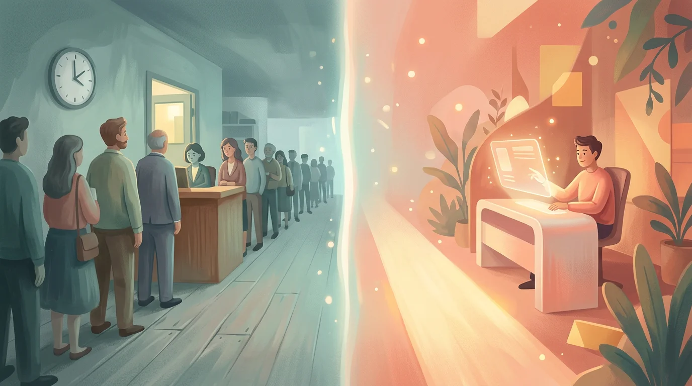 Сравнение традиционной очереди к психологу и мгновенной онлайн-консультации