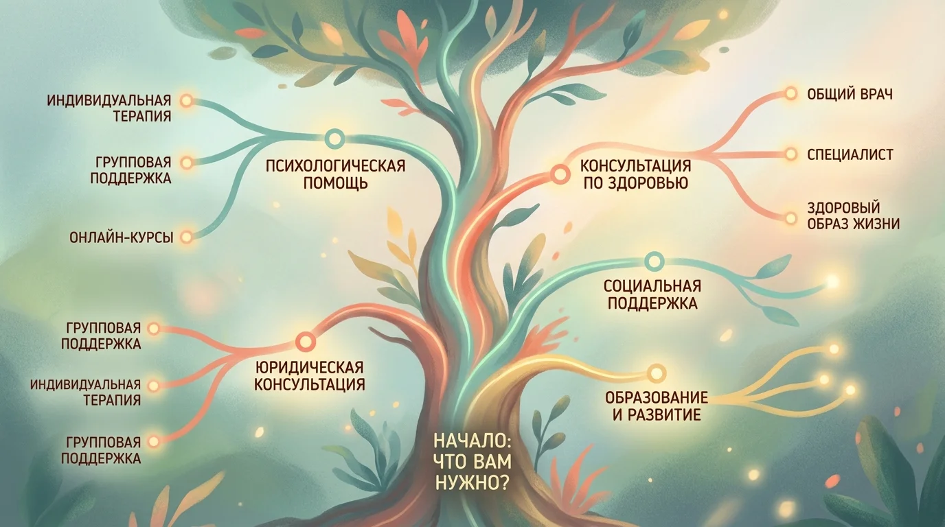 Дерево решений для выбора подходящего канала психологической помощи