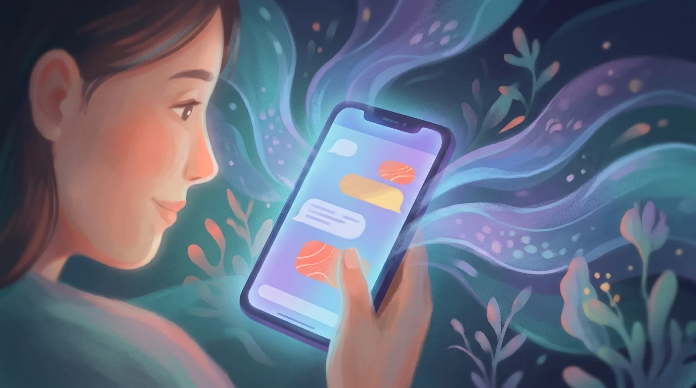 Смартфон с интерфейсом чата психолога в ночное время