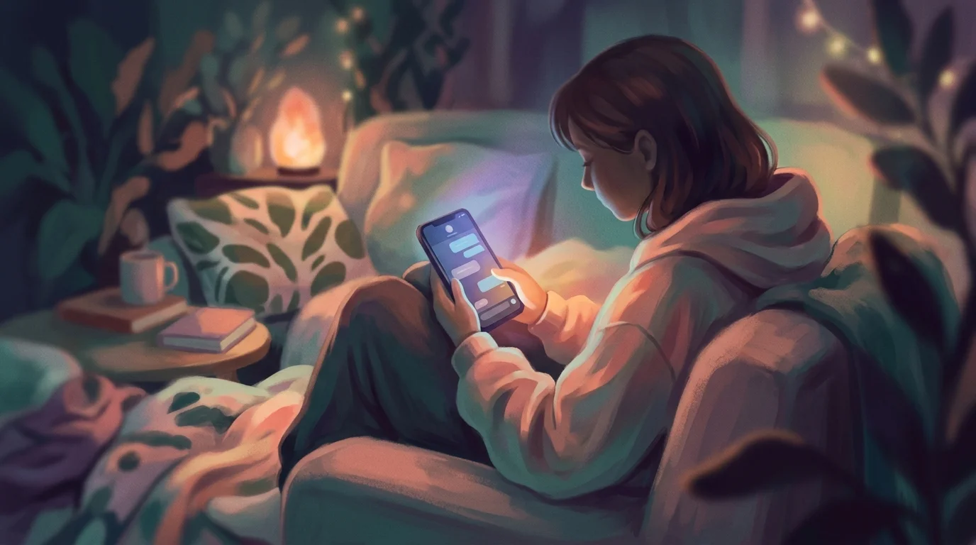 Подросток пишет сообщение в анонимном чате с психологом на смартфоне