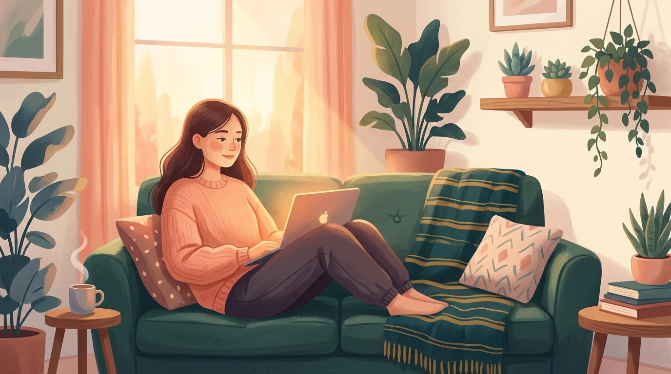 Человек проходит онлайн консультацию психолога из дома в комфортной обстановке