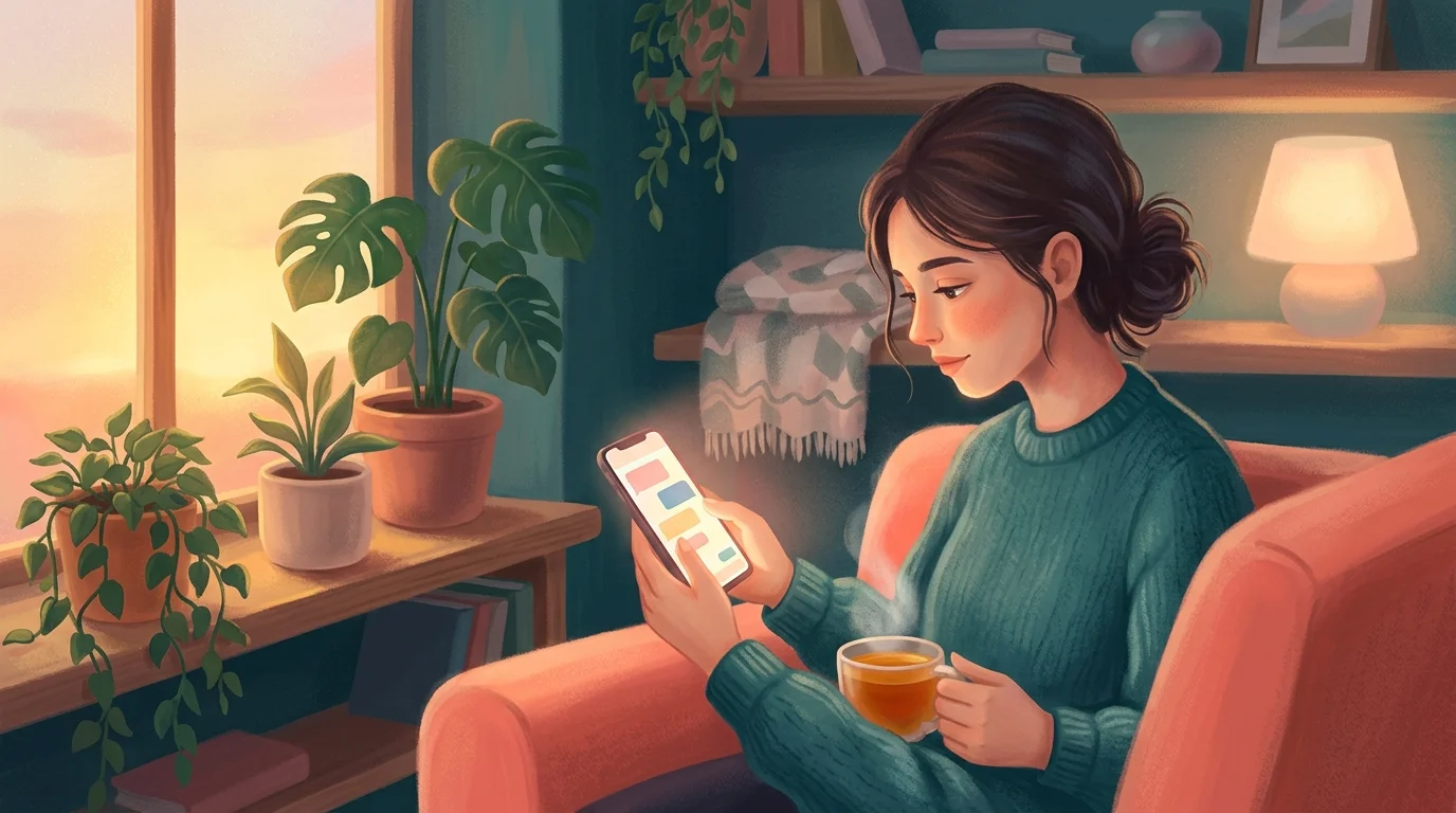 Человек получает поддержку от бота психолога в удобной обстановке